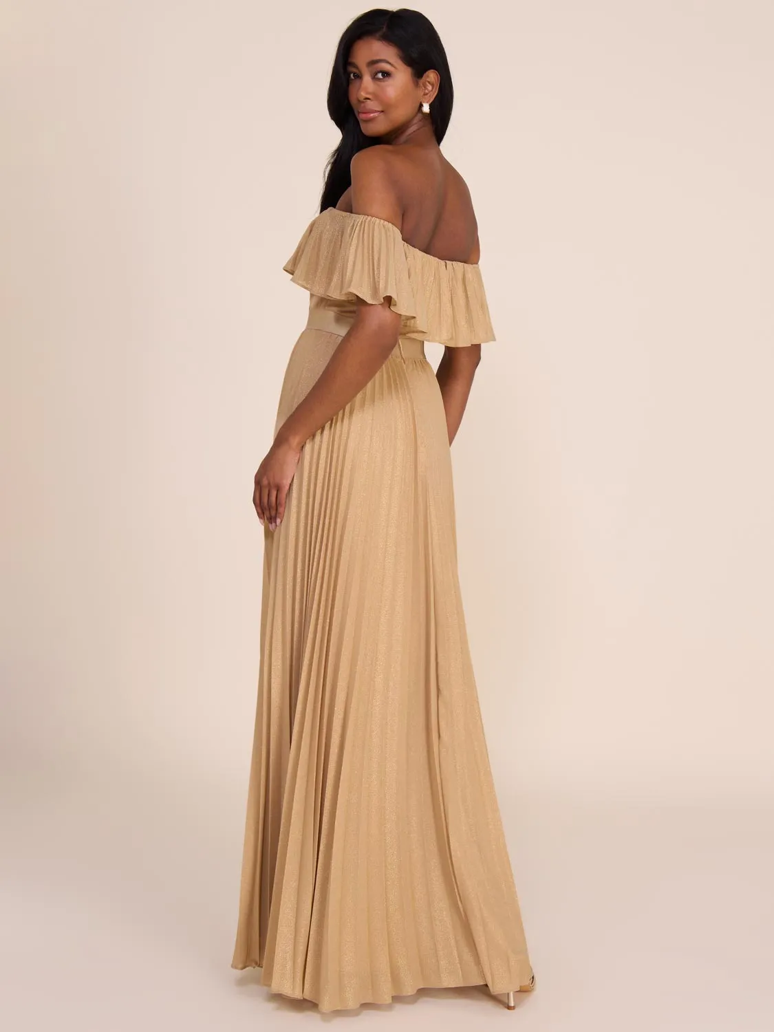 Pleated Off-The-Shoulder Gown colorful range