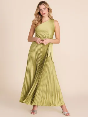 Pleated One-Shoulder Satin Gown dreamy princess
