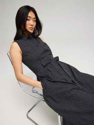 Polka Dot Cotton Midi Shirt Dress weekend casual