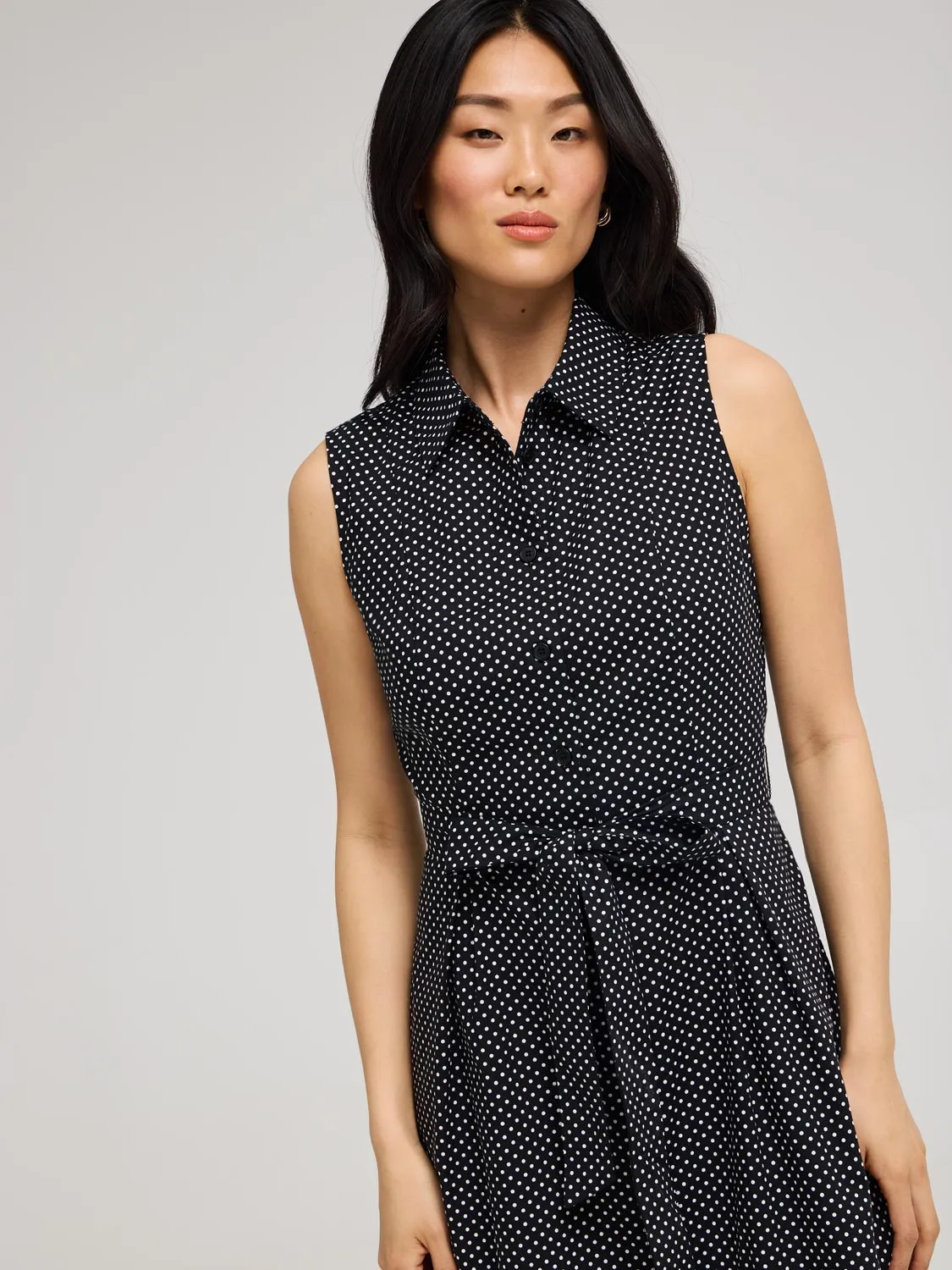 Polka Dot Cotton Midi Shirt Dress casual outfit