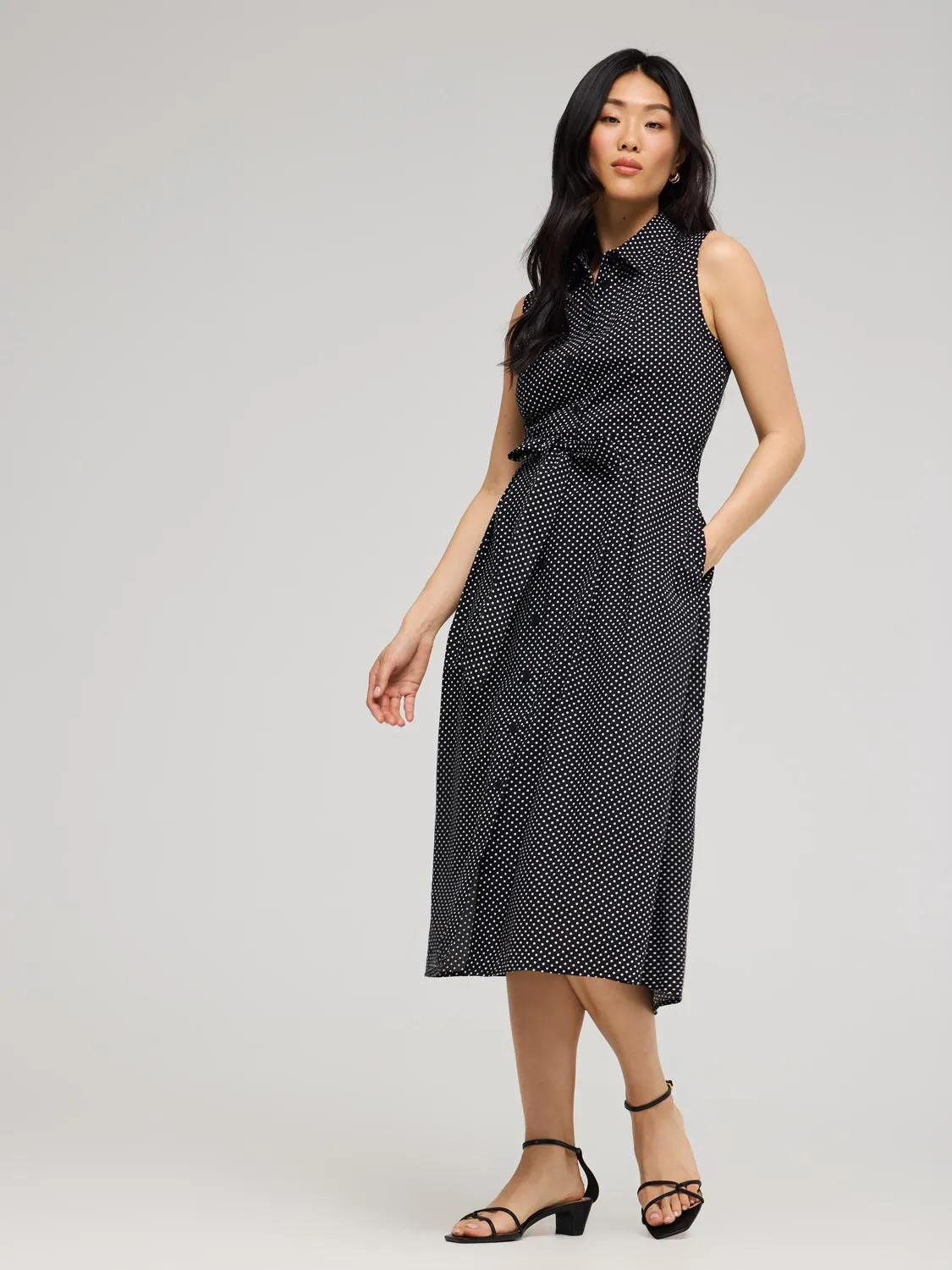 Polka Dot Cotton Midi Shirt Dress easy fit