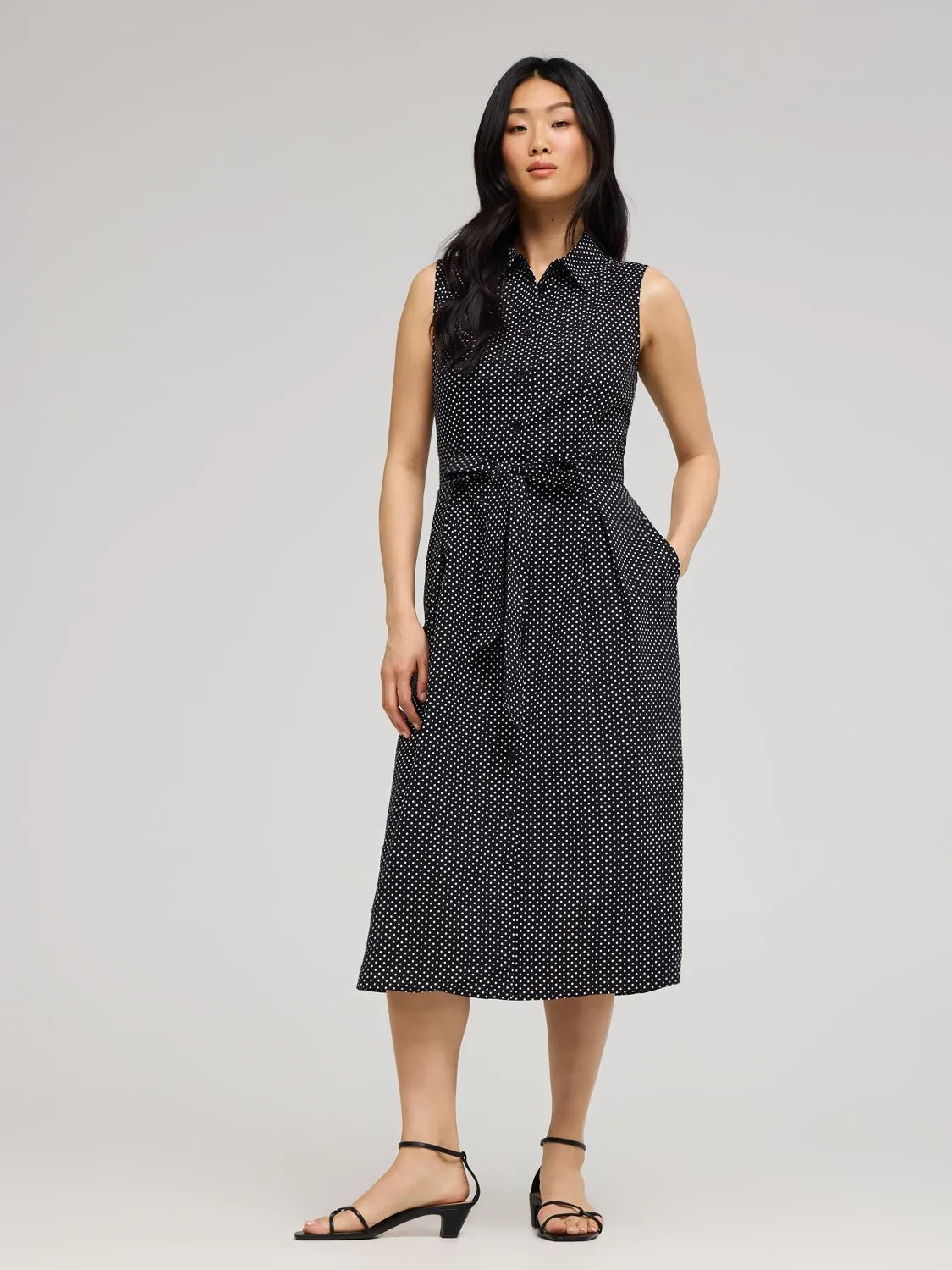 Polka Dot Cotton Midi Shirt Dress climate fit