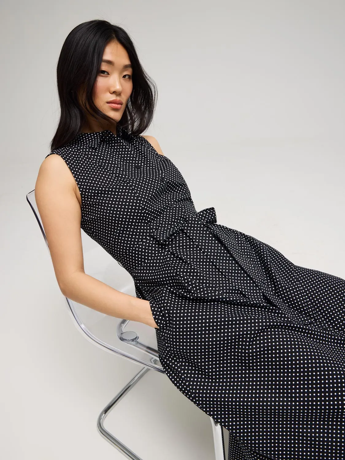 Polka Dot Cotton Midi Shirt Dress weekend casual