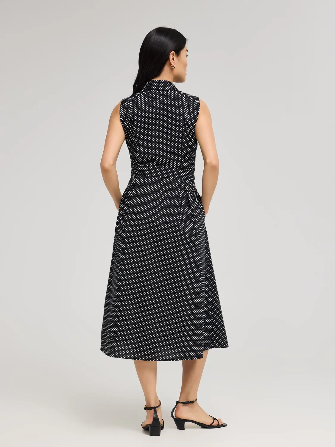 Polka Dot Cotton Midi Shirt Dress work focus