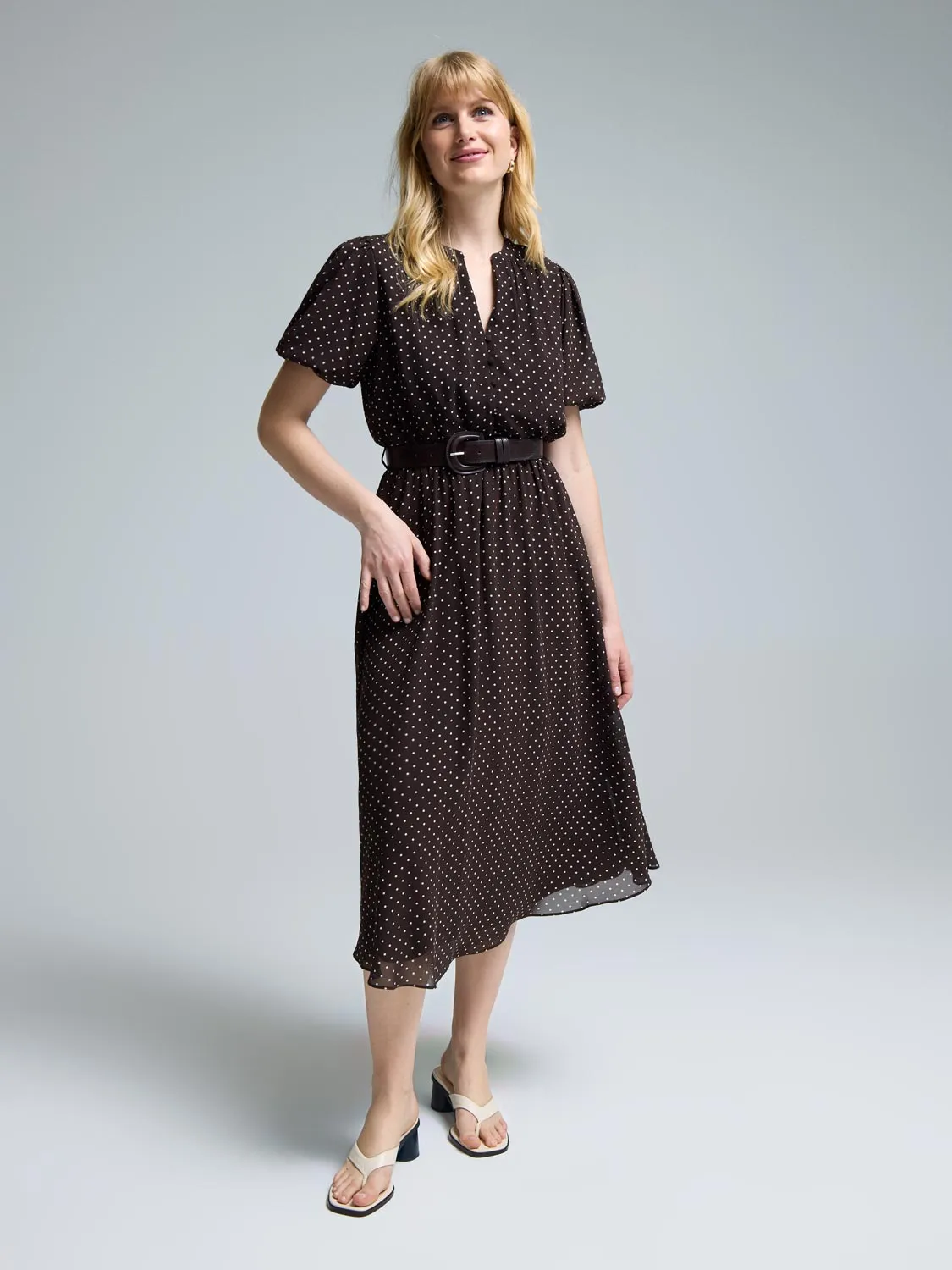 Polka Dot Midi Dress soft tone