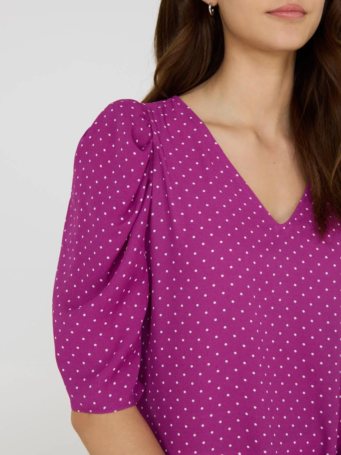 Polka Dot Puff Sleeve Top Travel Essential