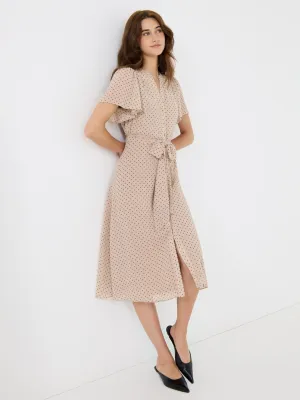 Polka Dot Split Neck Chiffon Midi Dress fashion casual