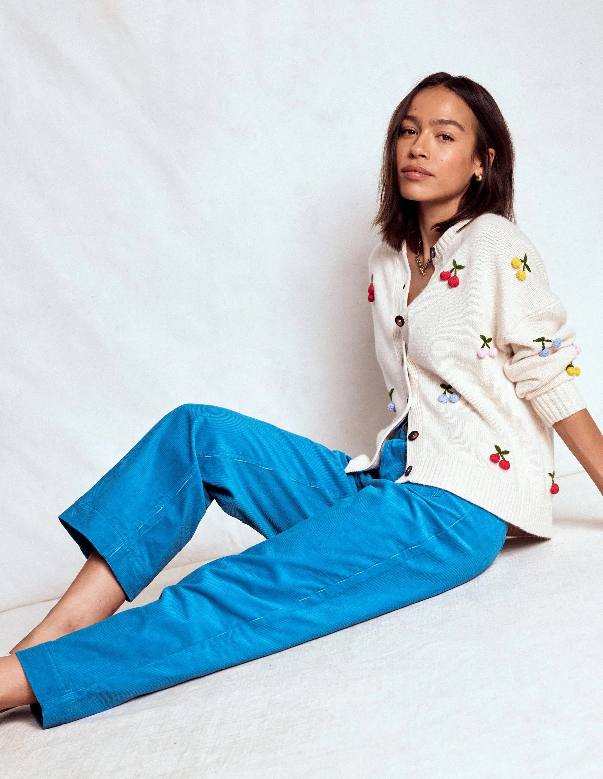 Primrose Cord Trousers-Bright Blue comfortable fit