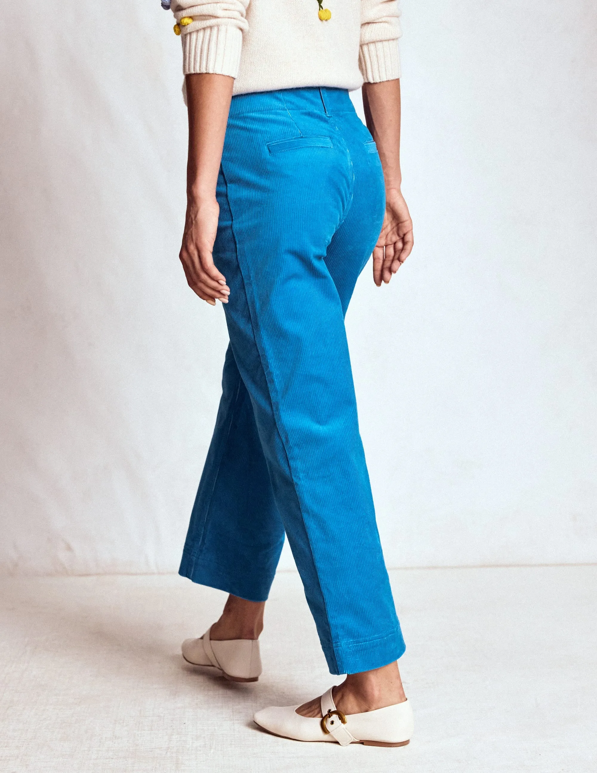 Primrose Cord Trousers-Bright Blue stretch waist