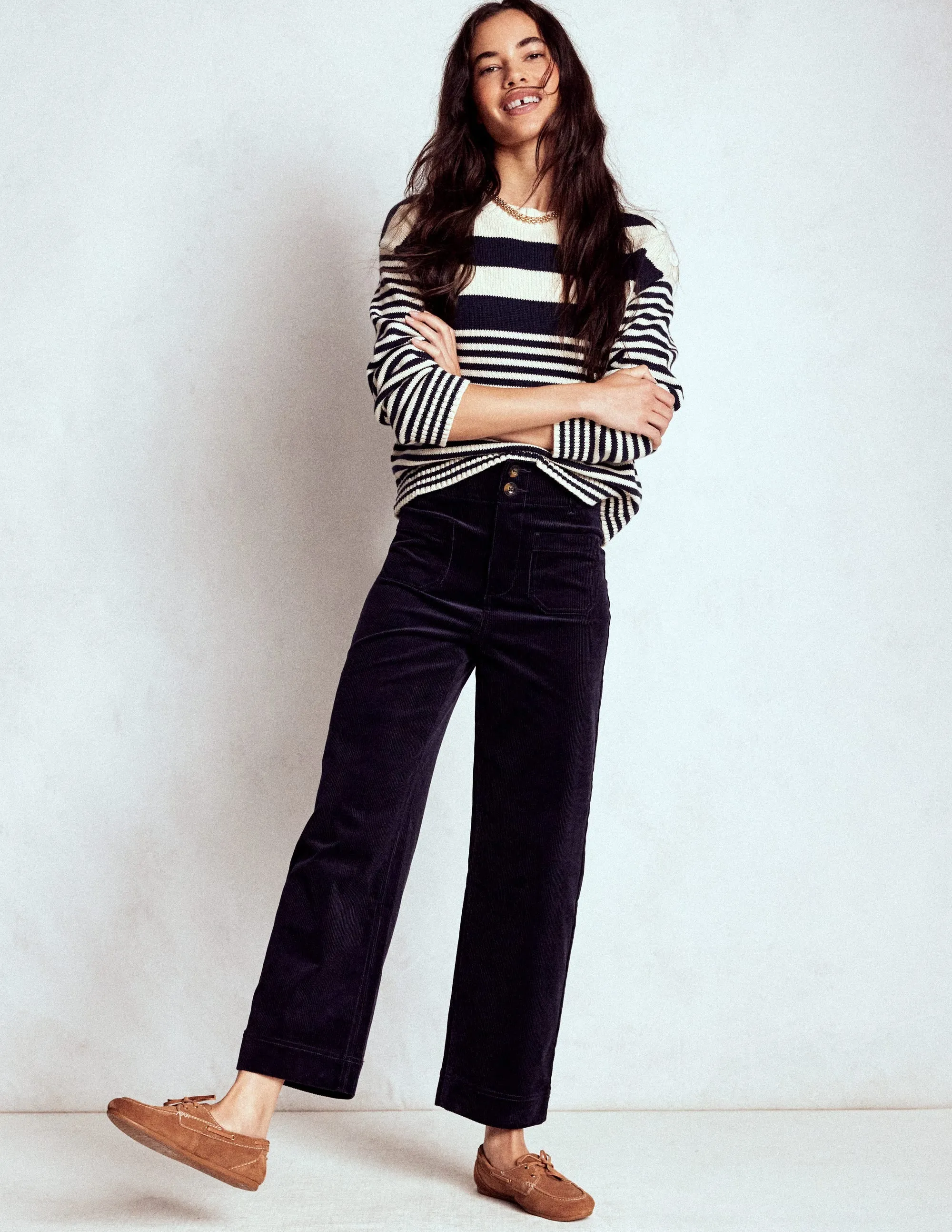 Primrose Cord Trousers-Navy tech fabric