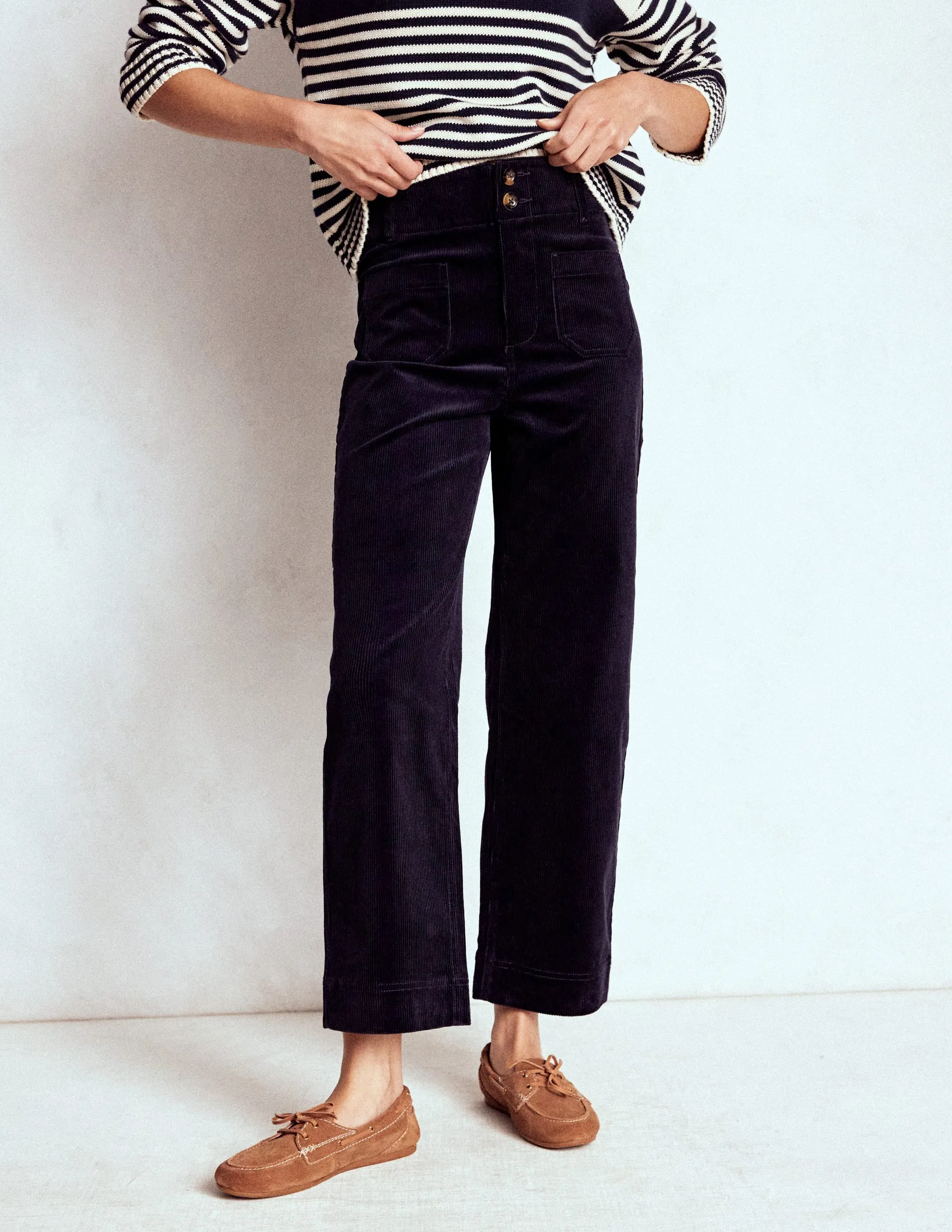 Primrose Cord Trousers-Navy confident look