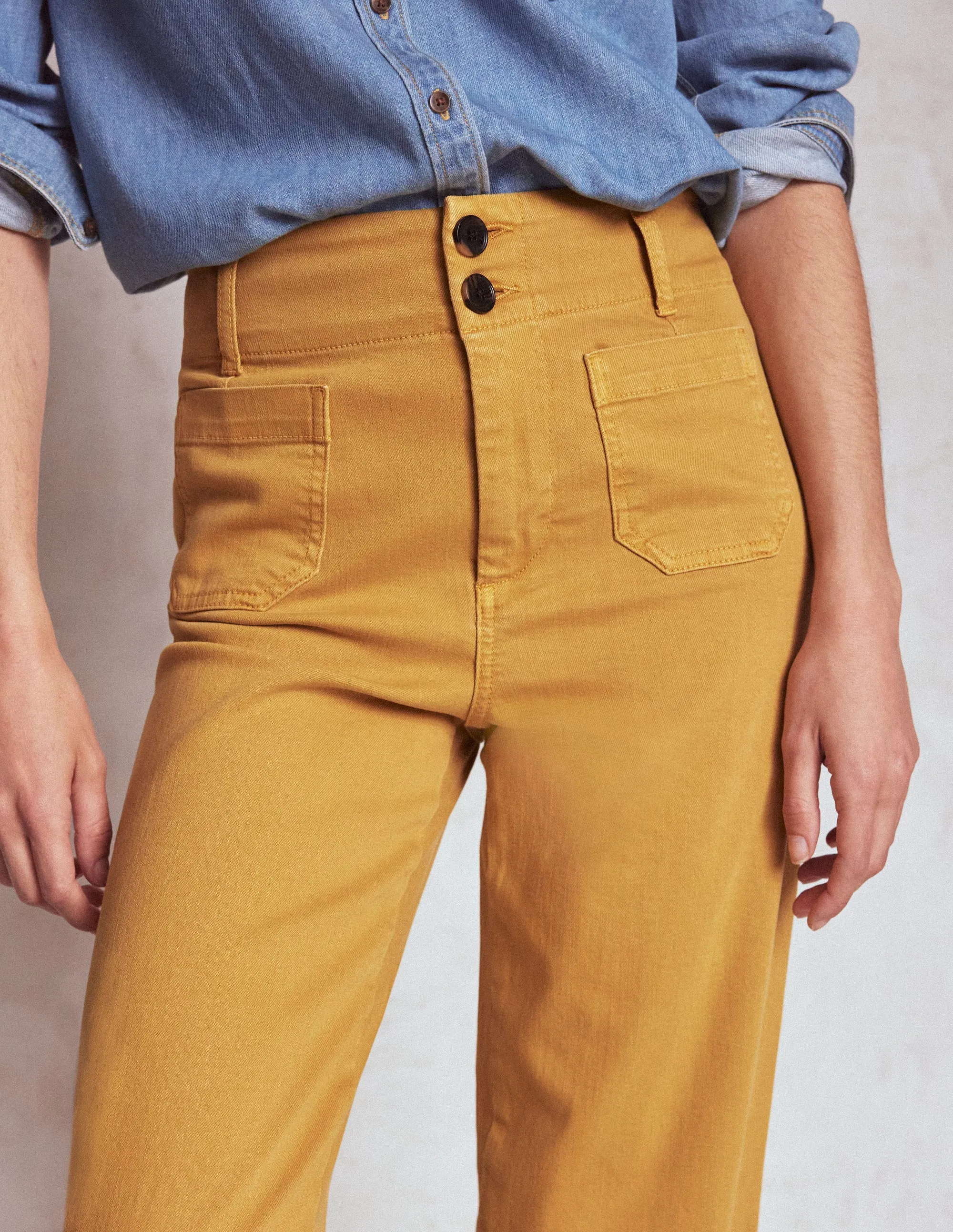 Primrose Patch Pocket Trousers-Golden Rye reflective strips