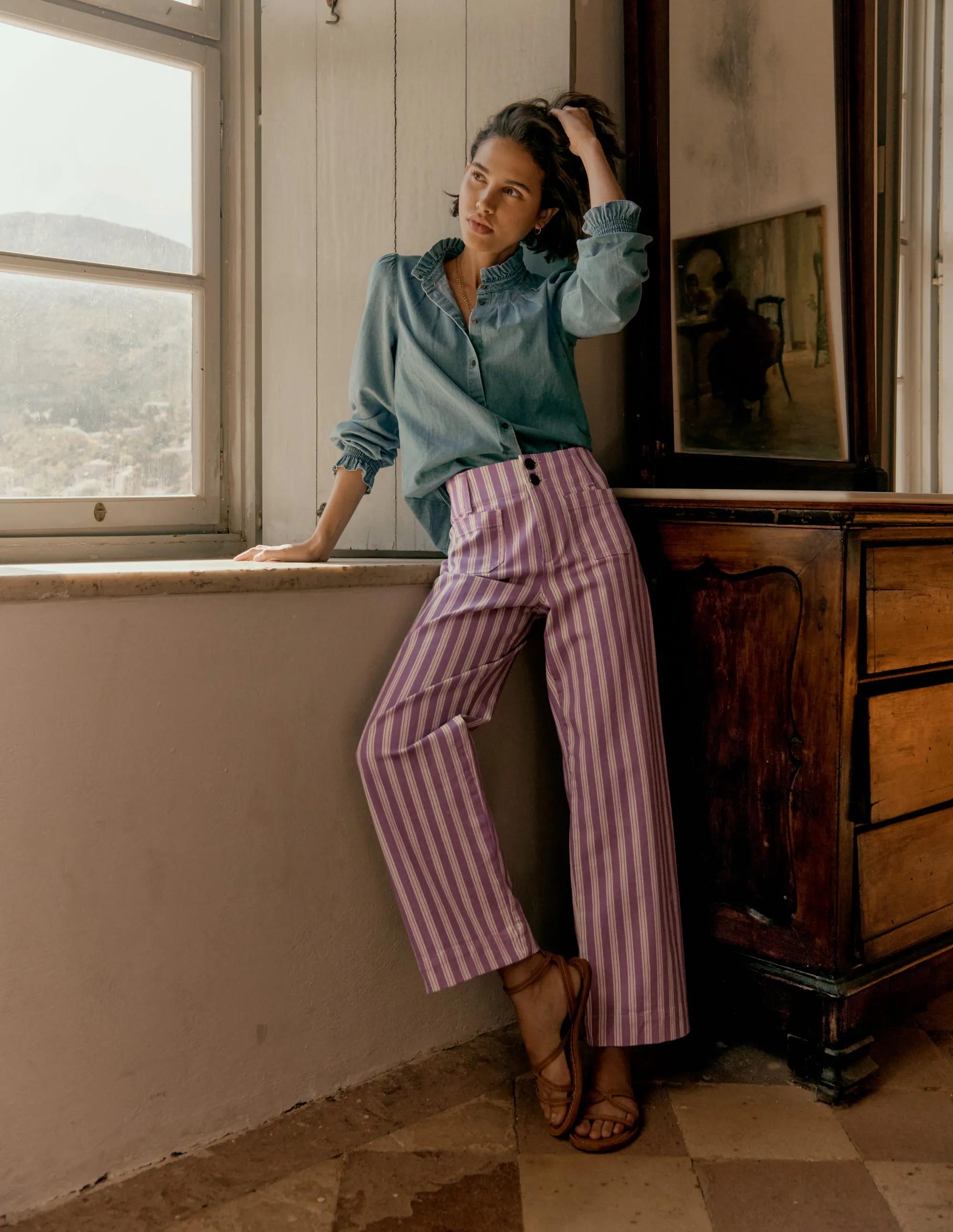 Primrose Patch Pocket Trousers-Lilac Tram Stripe petite fit
