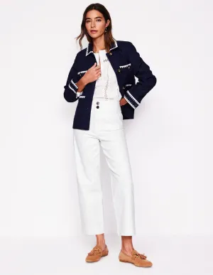 Primrose Patch Pocket Trousers-White tapered leg