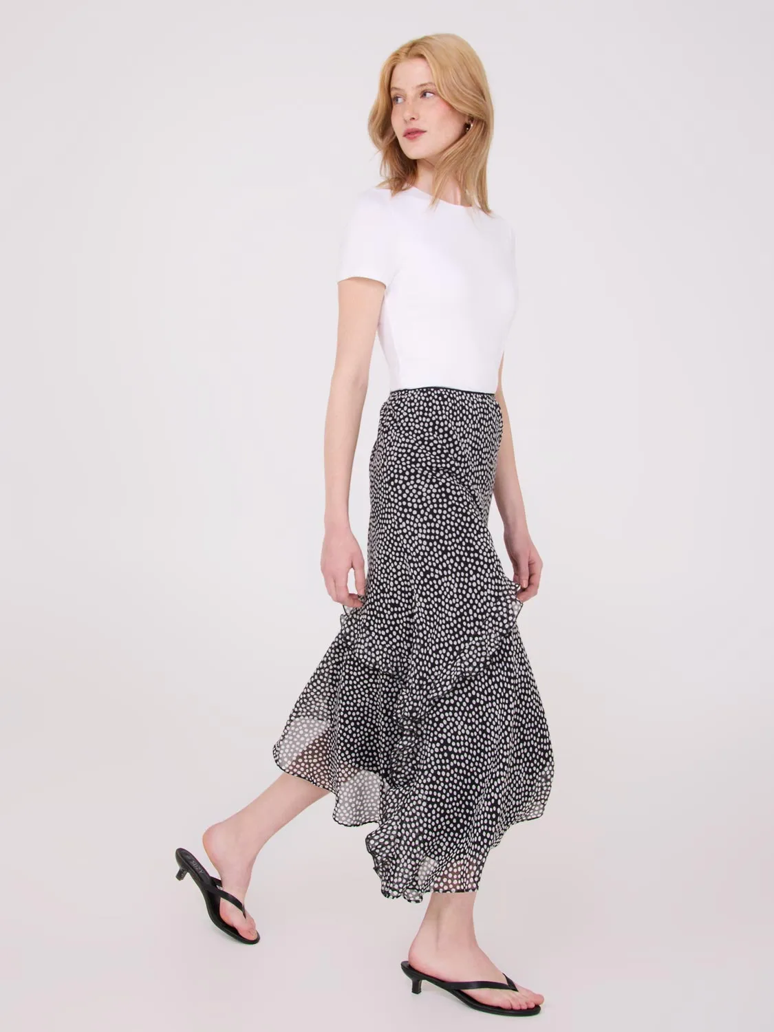 Printed Asymmetrical Ruffle Midi Skirt urban chic