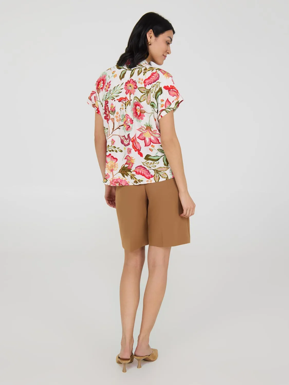 Printed Button-Front Bowling Shirt Smart Fit
