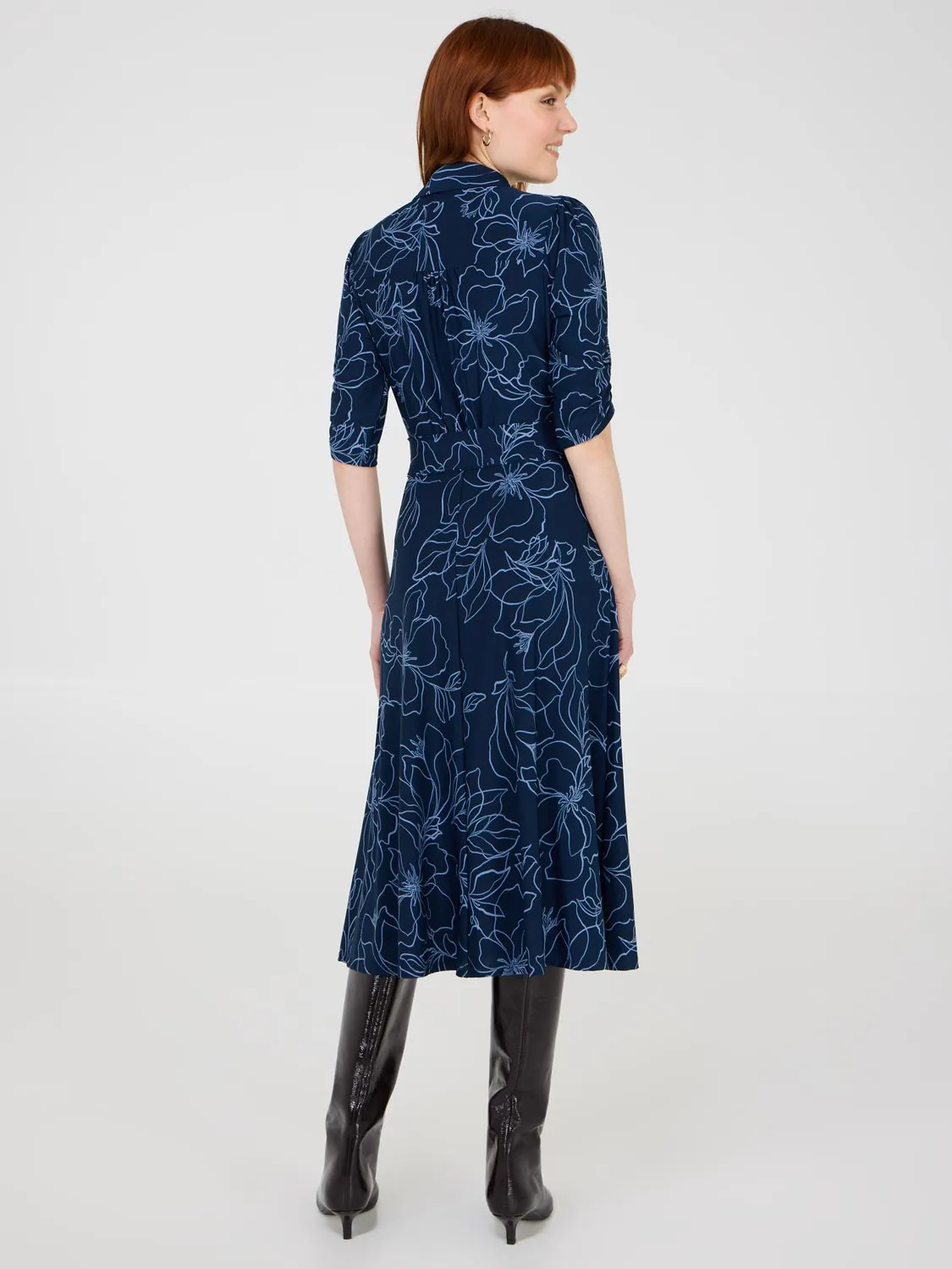 Printed Button-Front Midi Dress With Pockets wedding invite