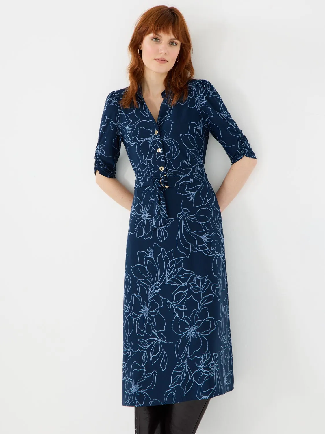 Printed Button-Front Midi Dress With Pockets lively design