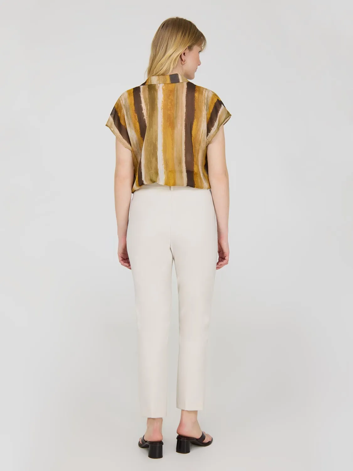 Printed Cap Sleeve Button-Up Blouse Balance Style