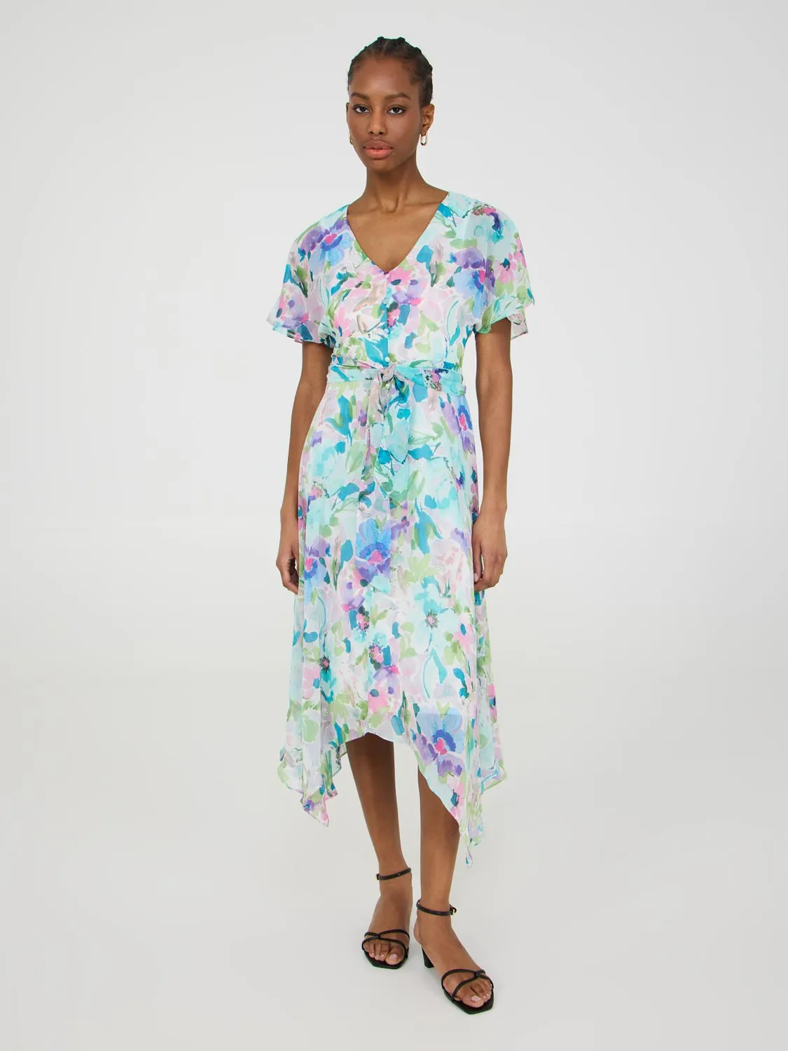 Printed Chiffon Handkerchief Hem Dress daily must