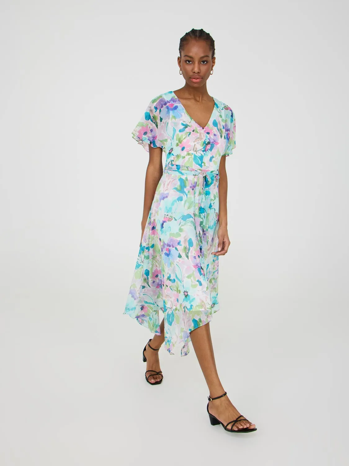 Printed Chiffon Handkerchief Hem Dress countryside charm