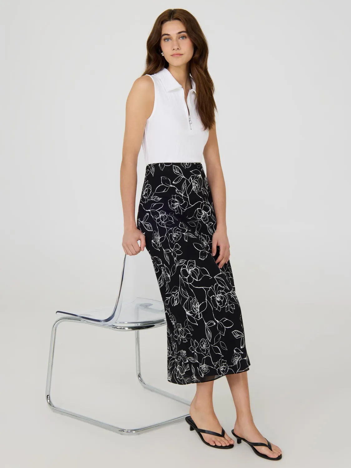 Printed Chiffon Skirt natural airy