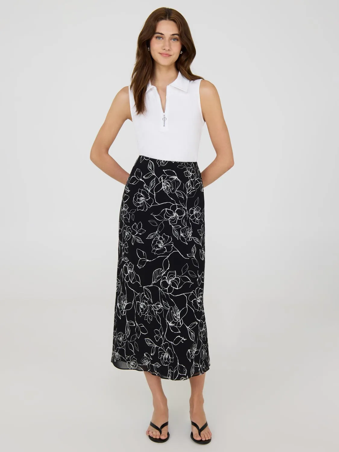 Printed Chiffon Skirt elegant charm