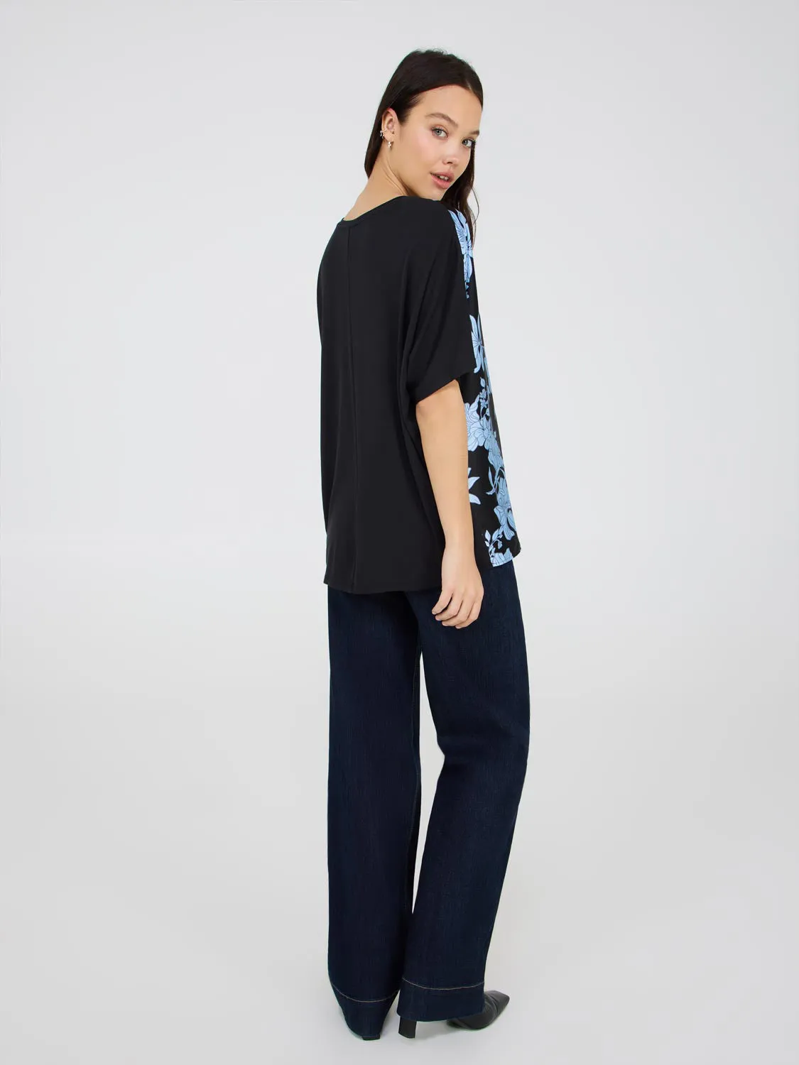 Printed Dolman Sleeve Satin Top Street Cool