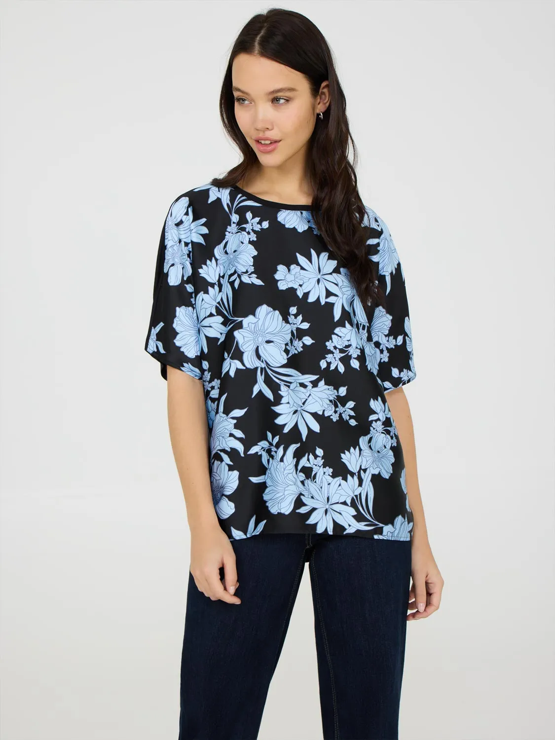 Printed Dolman Sleeve Satin Top Winter Base