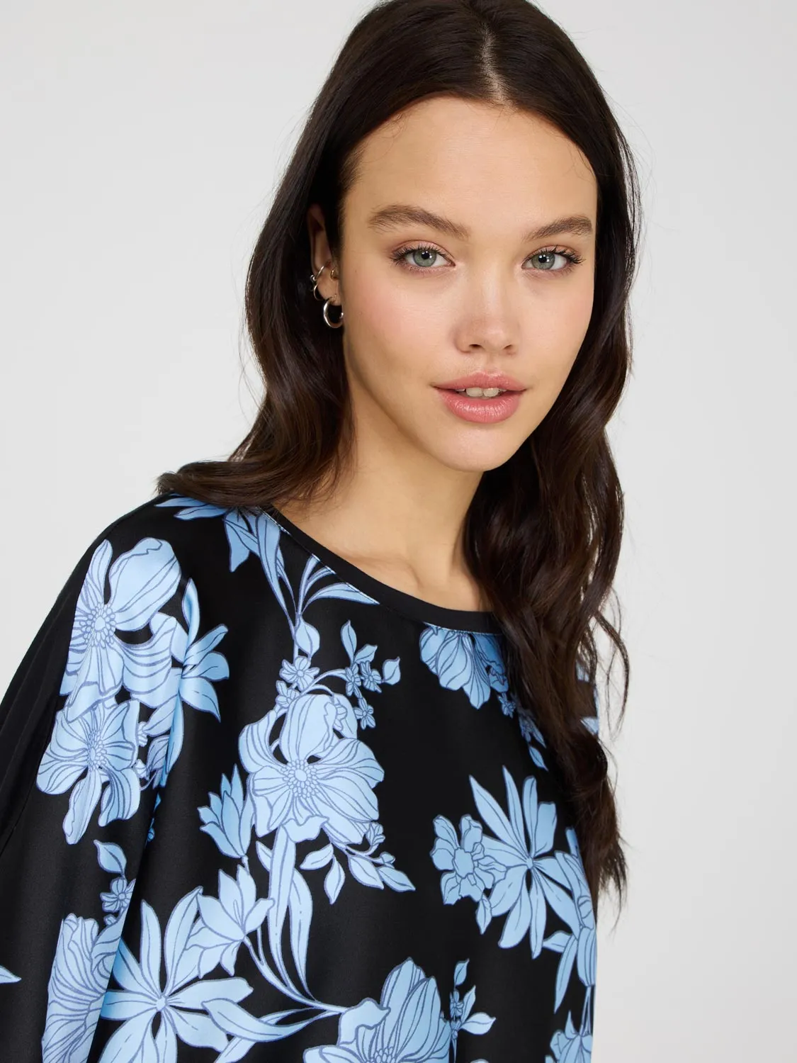 Printed Dolman Sleeve Satin Top Fresh Silhouette