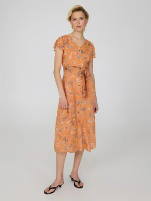 Printed Flutter Sleeve Button-Front Midi Dress friends gathering