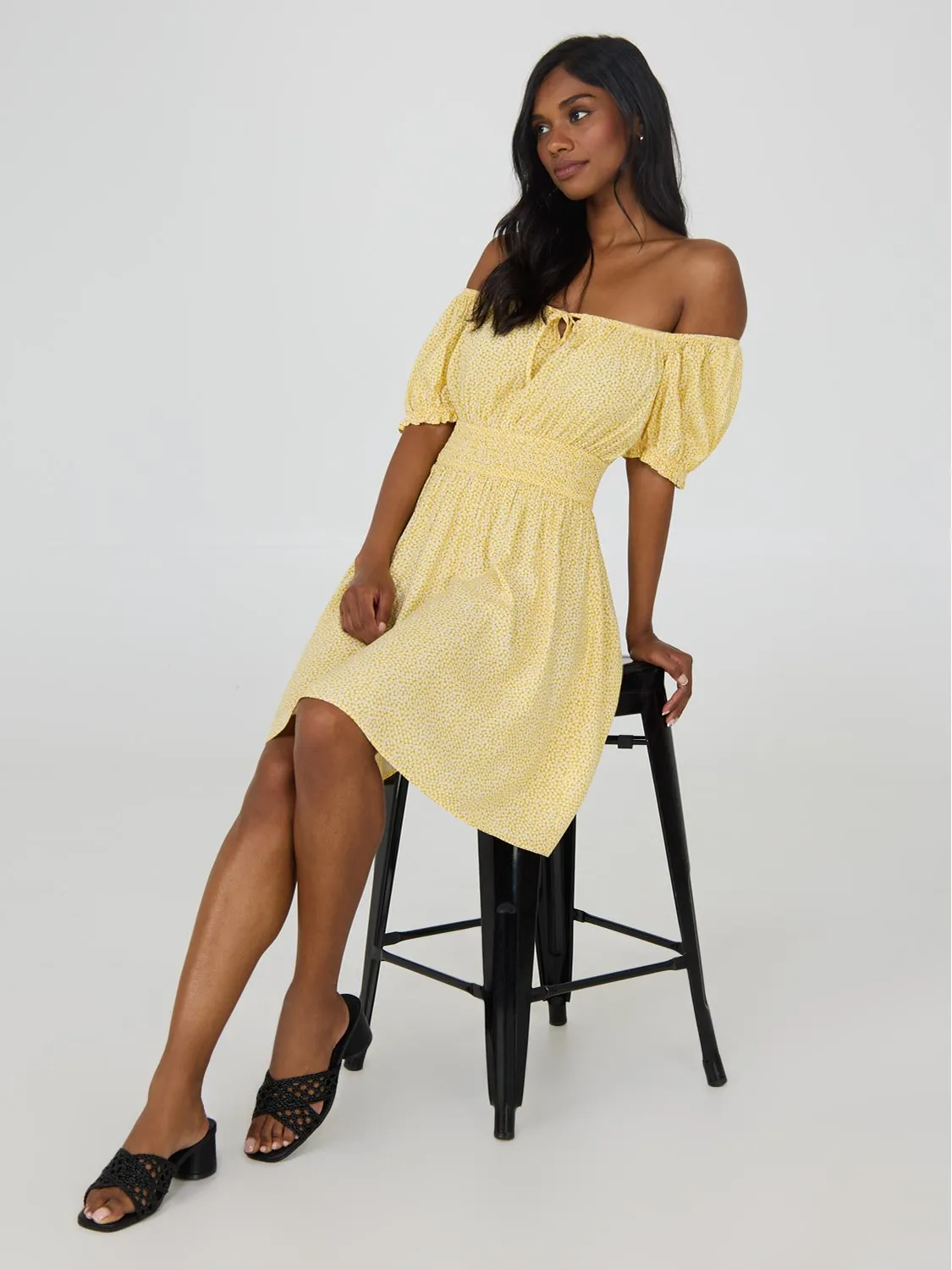 Printed Milkmaid Mini Dress minimal chic