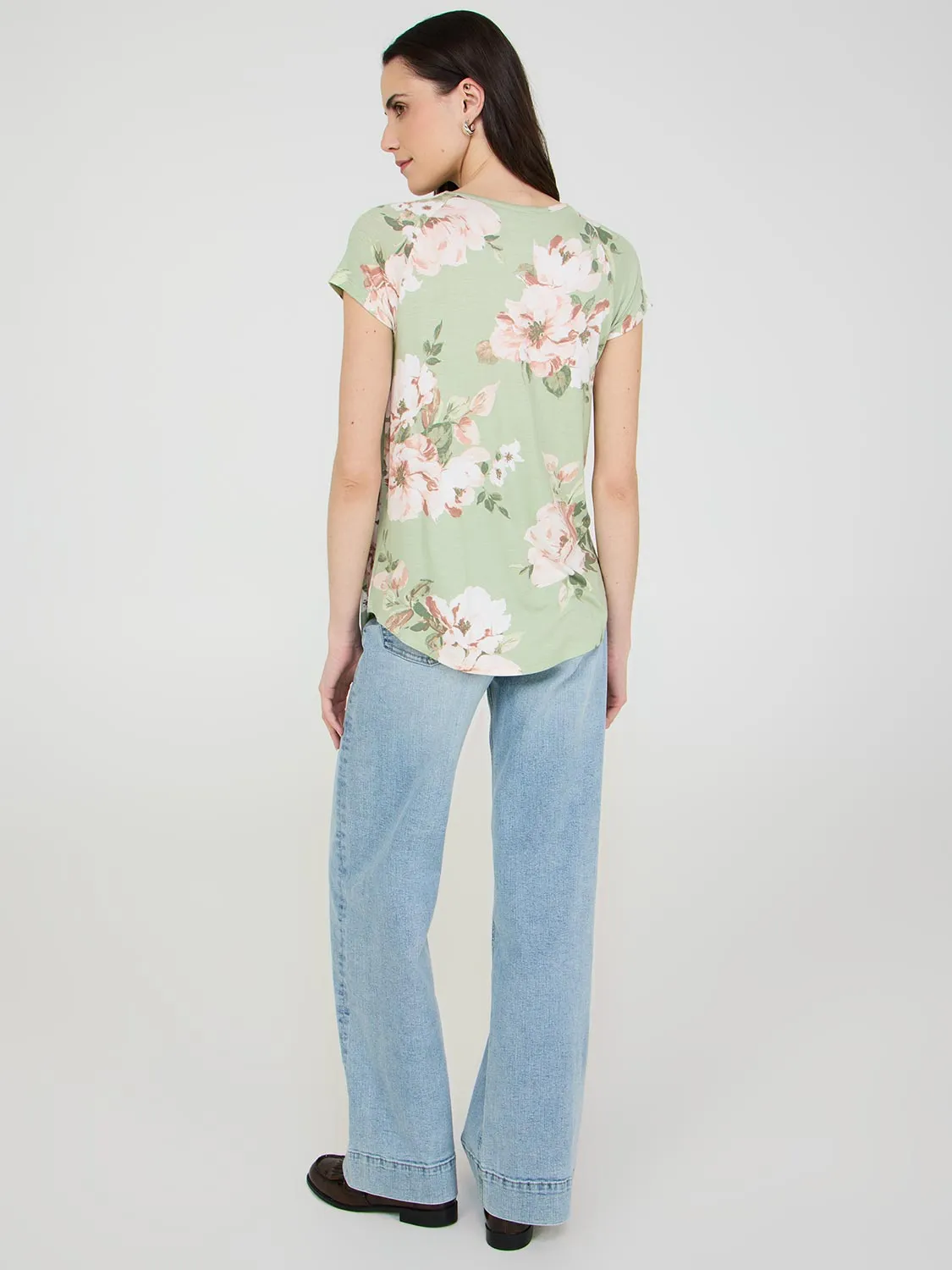 Printed Raglan Sleeve T-Shirt Basic Mood