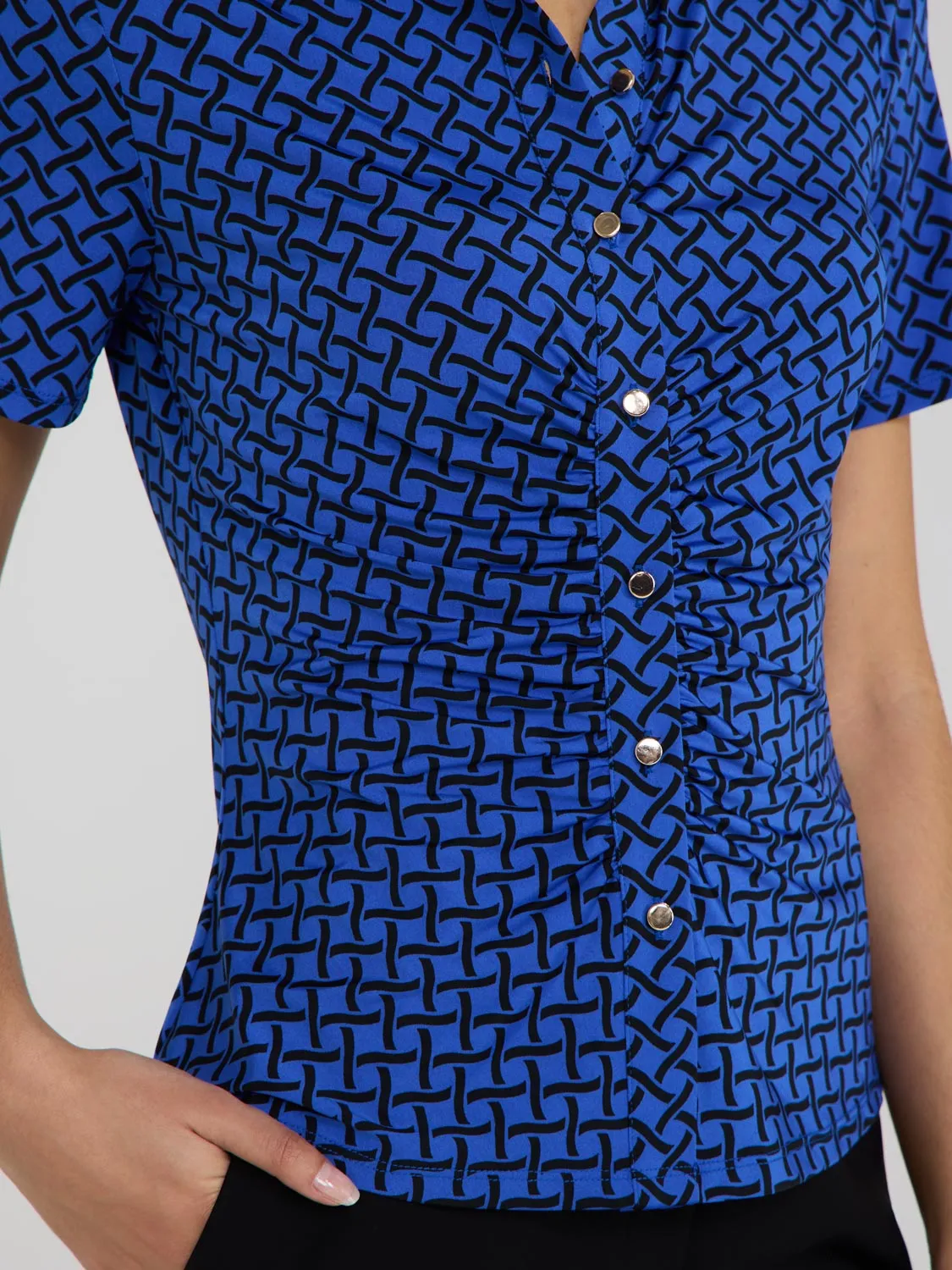 Printed Ruched Button-Front Blouse Summer Days