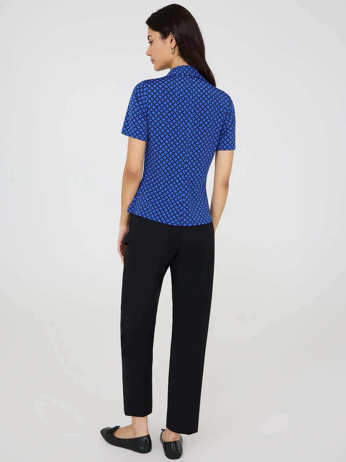 Printed Ruched Button-Front Blouse Carefree Fit