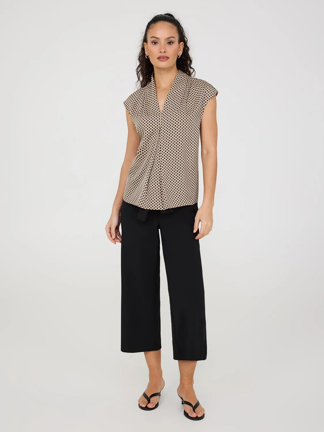 Printed Satin Inverted Pleat Top fitness core