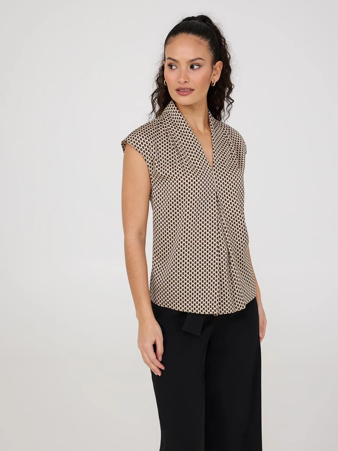 Printed Satin Inverted Pleat Top urban ease