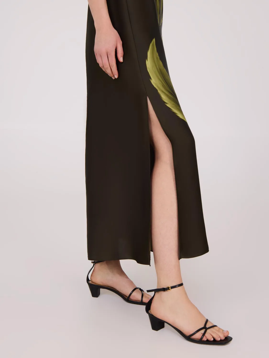 Printed Sleeveless Satin Midi Dress artsy fresh