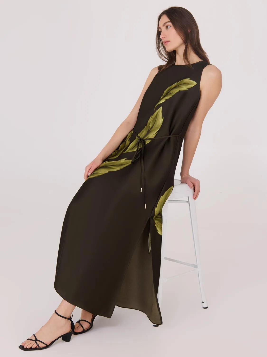 Printed Sleeveless Satin Midi Dress easy match