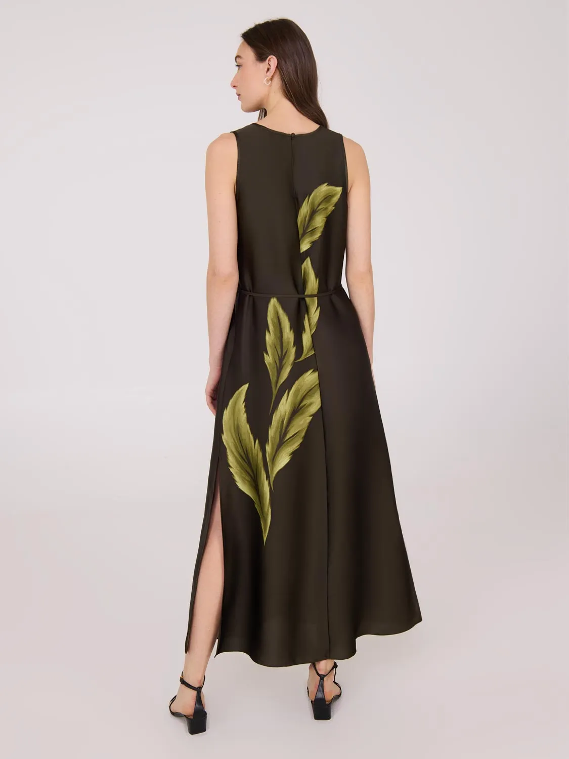 Printed Sleeveless Satin Midi Dress romantic outing