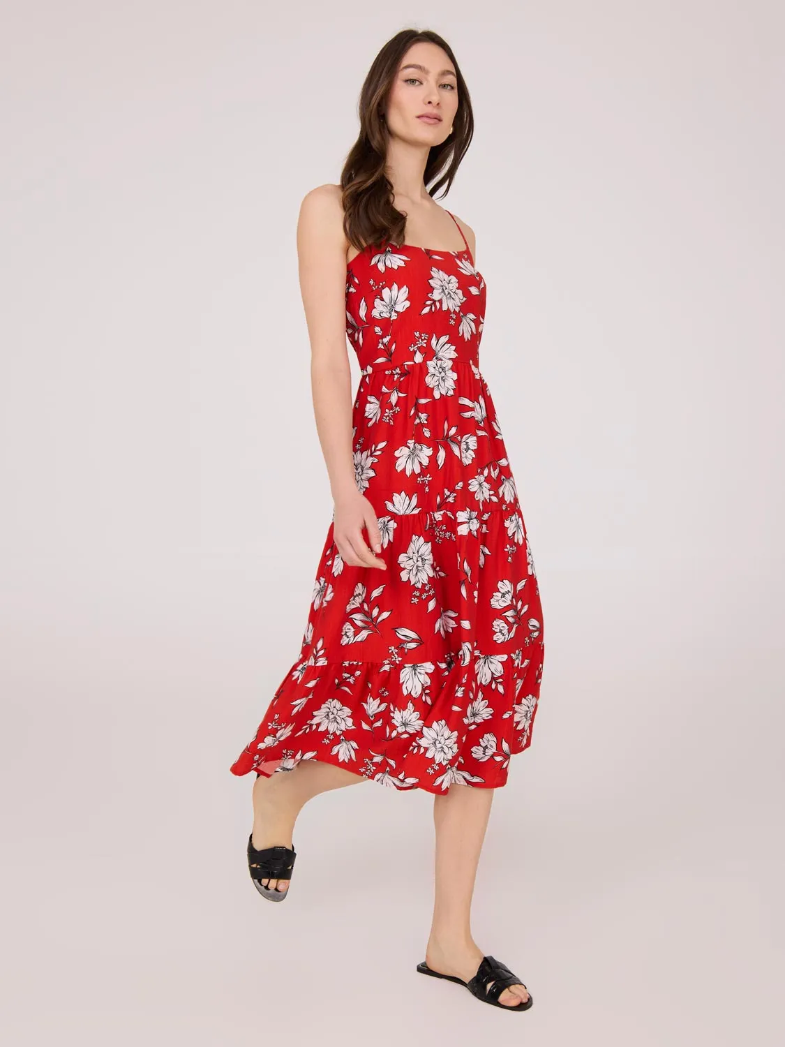 Printed Spaghetti Strap Midi Dress campus youth