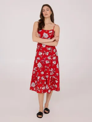Printed Spaghetti Strap Midi Dress elegant woman
