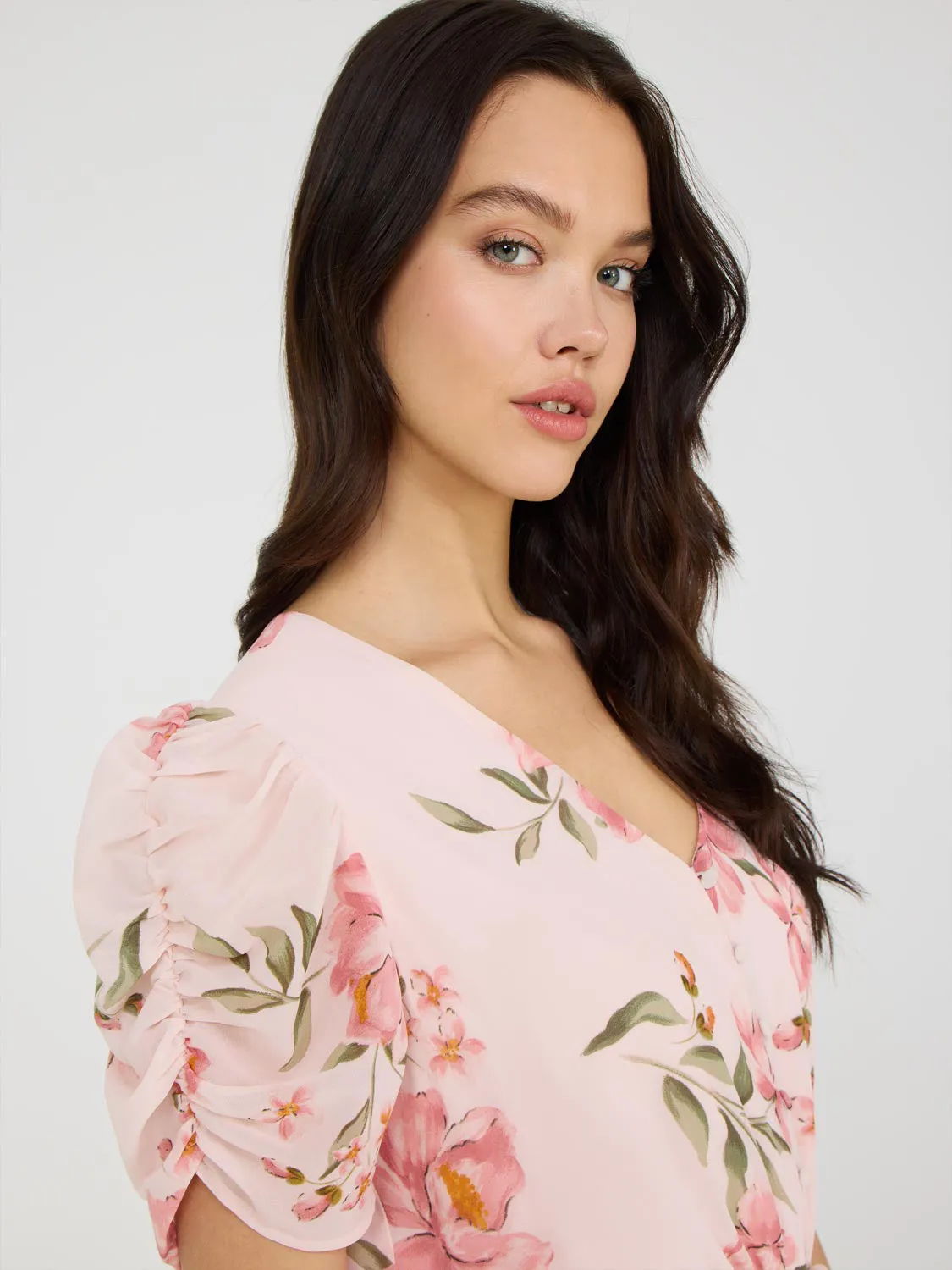 Printed V-Neck Pleated Midi Dress artsy style