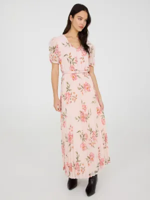 Printed V-Neck Pleated Midi Dress afternoon light