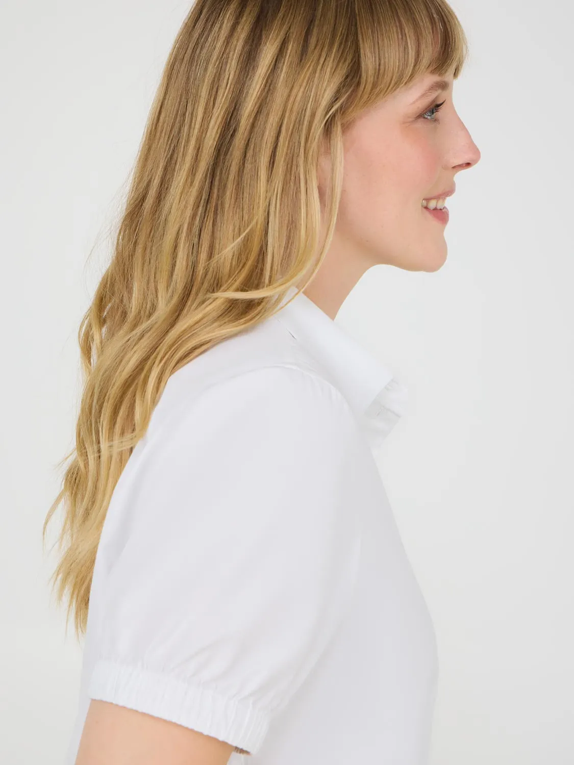 Puff Sleeve Button-Up Cotton Blouse Modern Layer
