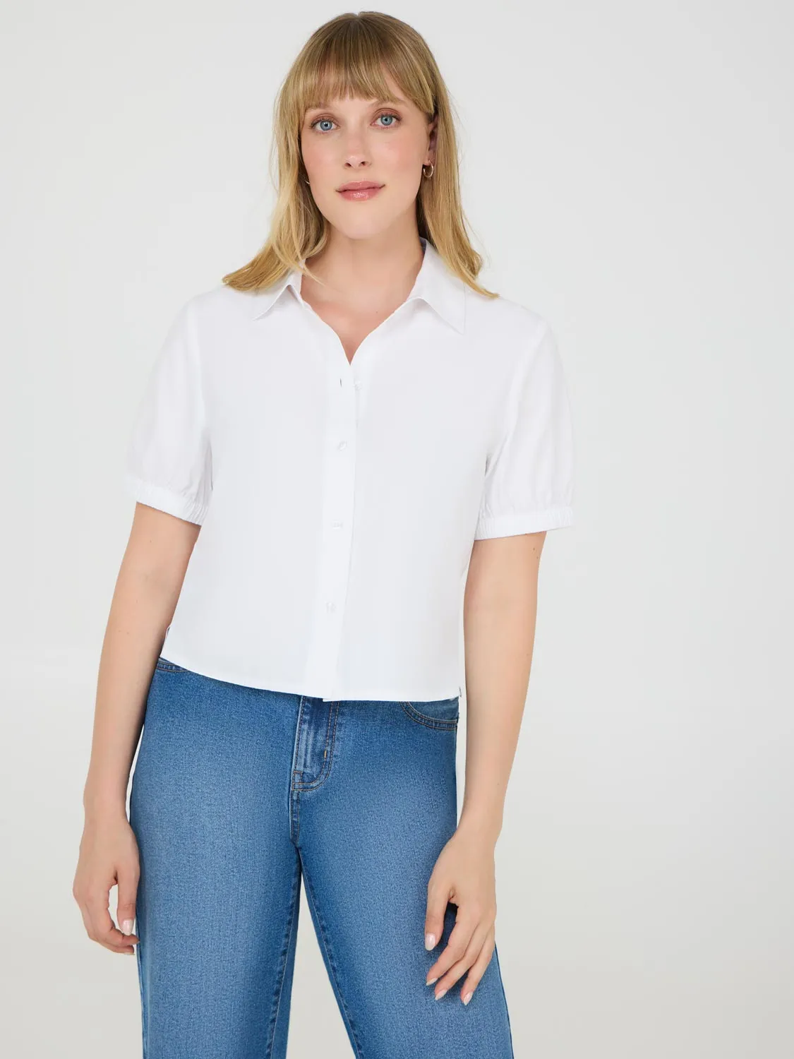 Puff Sleeve Button-Up Cotton Blouse Timeless Feel
