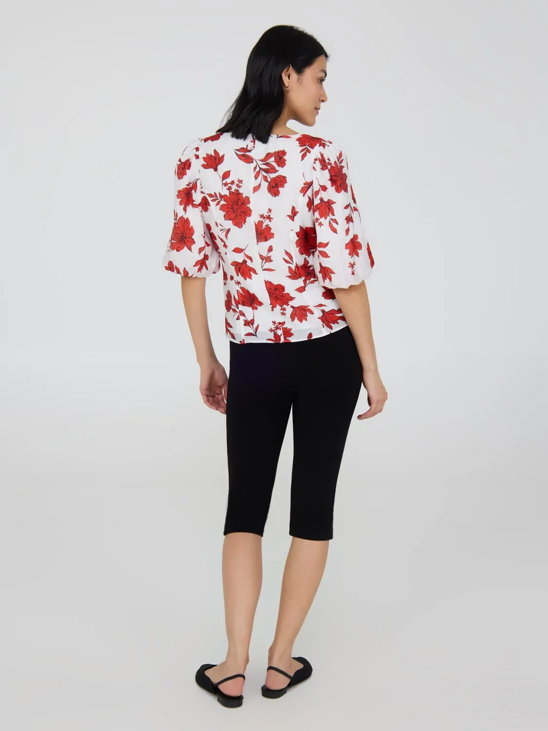 Puff Sleeve V-Neck Floral Top Balance Style