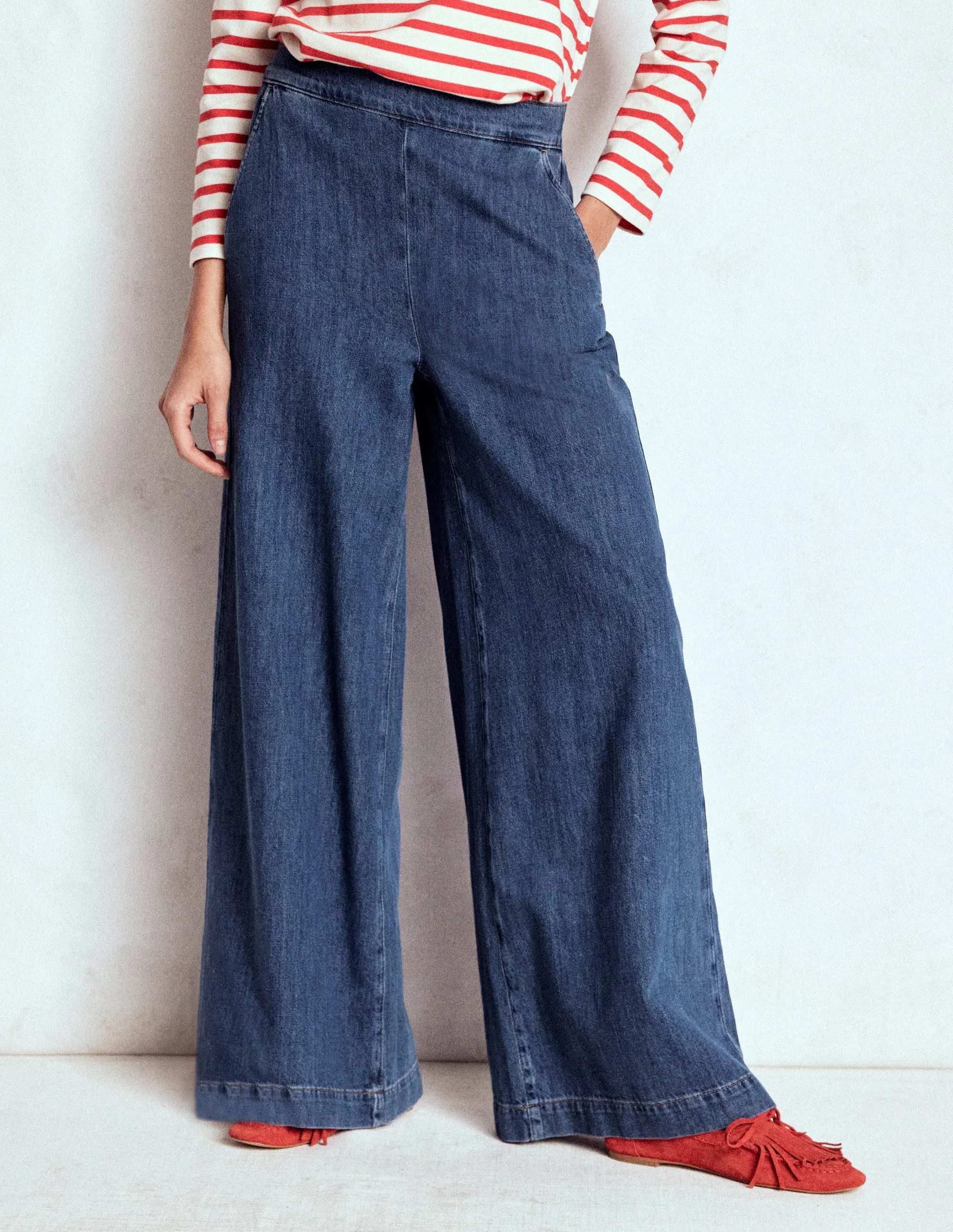 Pull-on Denim Trousers-MID WASH holiday party