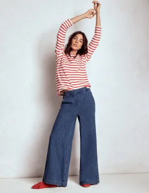 Pull-on Denim Trousers-MID WASH sporty vibe