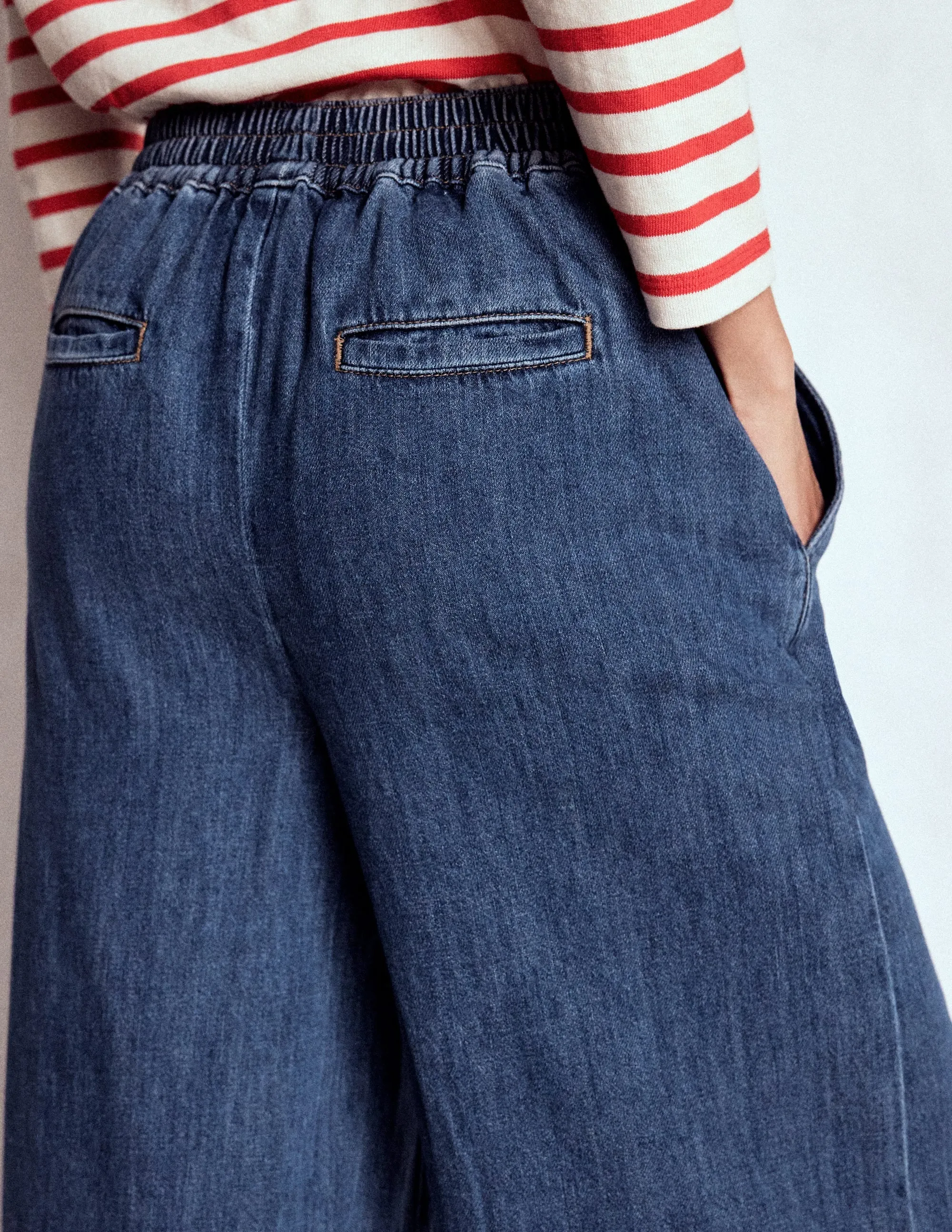 Pull-on Denim Trousers-MID WASH birthday present